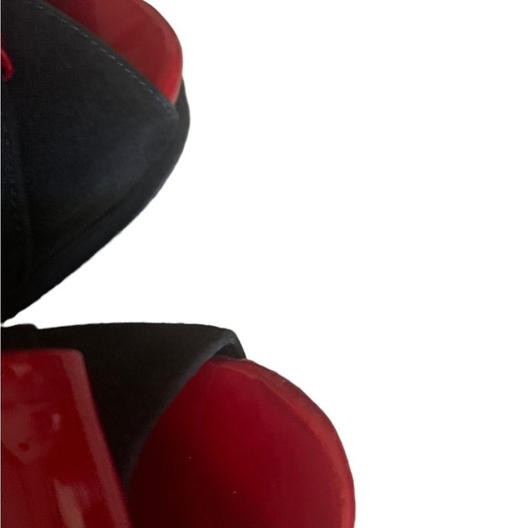 Stuart Weitzman Puento Black Suede Peep Toe Stiletto Heels Sz 8.5 Red Bow & Heel - Picture 5 of 14